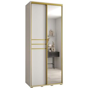 MEBLE KRYSPOL Davos 11 120 Kledingkast met twee schuifdeuren voor slaapkamer - Moderne Kledingkast met spiegel, kledingroede en planken - 235,2x120x45 cm - Wit Wit Goud