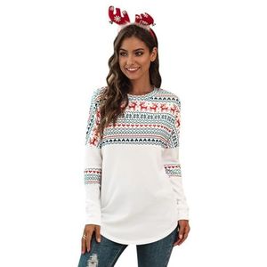 yeeplant Party Rendier Trui Kleurrijke Vrouwen Shirt Sweatshirt Crewneck Kerst Ademend Wit, Wit, XL