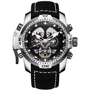 REEF TIGER Heren Sport Horloges Ingewikkeld Zwarte Wijzerplaat Staal Automatische Militaire Horloges RGA3503, Rga3503-ybblb, riem