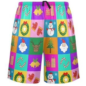 LI ZHI XIN Herenpyjamabroek, korte pyjamabroek, zomer casual shorts, elastische taille met trekkoord, rechte buis losse pasvorm met 2 zakken, S-XXL kerstboomhandschoenen eland, Meerkleurig, S