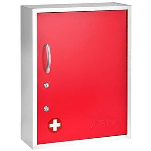 AdirMed VivaComfort Rode medicijnkast met vergrendeling en documentvak, metalen wandgemonteerde medicijnkast met dubbel slot en dubbele sleutels, 21"" H x 16"" B x 6"" D