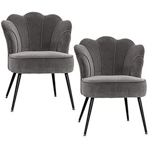 GEIRONV Set van 2 eetkamerstoelen, met zwarte metalen benen make-up stoel fluwelen zit en rugleuningen woonkamer stoelen Eetstoelen (Color : Gris)