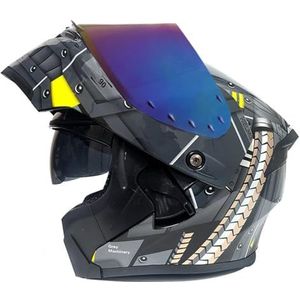 Opklapbare Motorhelmen ECEDOT-Goedgekeurde Integraalhelm Met Geïntegreerd Motormodulaire Helm Met Dubbel Vizier Crash Racing Helm Ventilatie Heren Dames 1,XXL:63-64CM