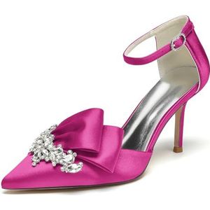 EICOFF Dames Hoge Hakken Gesloten Teen Pumps voor Bruid Bruiloft Satijn Strass Enkelband Stiletto Trouwschoenen Jurk Party Schoenen,Rose,35 EU