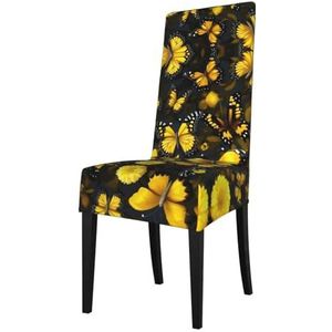 FRESQA Gele bloemen vlinders print elastische eetkamerstoel cover met verwijderbare bescherming, geschikt voor de meeste armleuningen stoelen