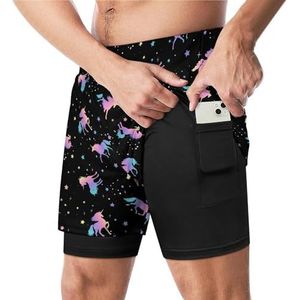 Eenhoorn en ster grappige zwembroek met compressie voering & zak voor mannen board zwemmen sport shorts