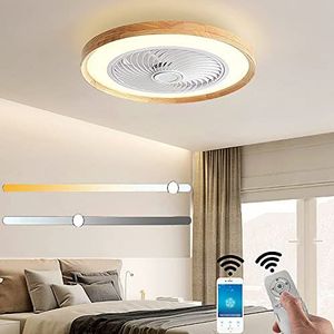 Houten Ventilator Kroonluchter LED Plafond Ventilator Met Verlichting En Afstandsbediening Dimbaar Windsnelheid Verstelbare Moderne Woonkamer Slaapkamer Ventilator Plafondlamp Decoratie,b