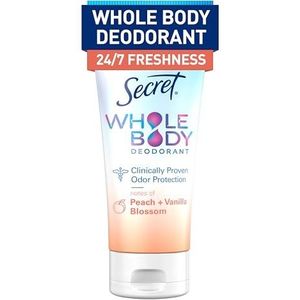 Secret Full Body Deodorant Crème voor Vrouwen, Perzik & Vanille Bloem Aroma Deodorant Deodorant Geen Aluminium 72 Uur Geur Bescherming 3 oz
