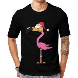 Leuke kerstman flamingo heren korte mouw grafisch T-shirt ronde hals print casual T-shirt tops 2XL