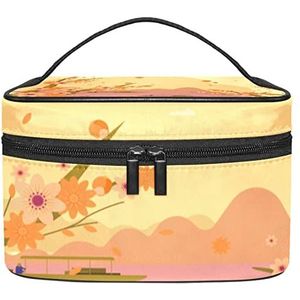 Vintage elegante lente perzik bloem achtergrond make-up organizer tas, reizen make-up tas organizer case draagbare cosmetische tas voor vrouwen en meisjes toiletartikelen, Meerkleurig, 22.5x15x13.8cm/8.9x5.9x5.4in