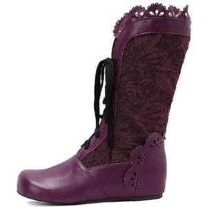 Veterlaarzen Van PU-leer Met Bloemenborduurwerk Vintage Victoriaanse Laarzen Middeleeuwse Schoenen Met Lage Hak, 35-43EU(Purple,43 EU)