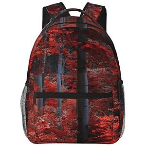 WOWBED Esdoornbladeren Herfst Landschap Casual Rugzak Gedrukt Rugzak, Mode Klassieke Laptoptas, Reizen Werk Camping Wandelen, Zwart, One Size