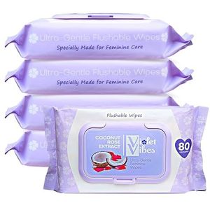 Violet Vibes Doorspoelbare doekjes voor vrouwen, kokosroos, 400 stuks, plantaardig, zacht voor de gevoelige huid