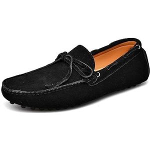 Loafers for heren Schoenen met vierkante neus Nubuckleer Mocassins Rijden Loafers Flexibel Antislip Lichtgewicht Bruiloft Instapper(Color:Black,Size:46.5 EU)