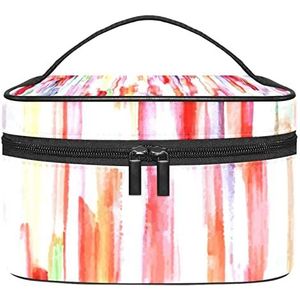 Ruimte Raket Blauwe Make-up Tas Voor Vrouwen Meisjes Cosmetische Tassen Met Handvat Reizen Make-up Organizer Tas, Aquarel Lijnen Streep, 8.9x5.9x5.4 Inches, Make-up Pouch