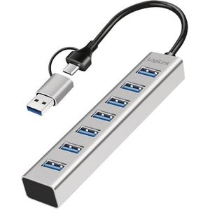 Logilink 076264 Hub USB 3.2 7 poorten USB-A Aluminium Zilver Zilver