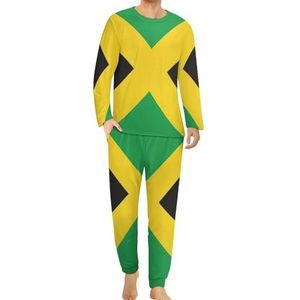 Jamaicaanse vlag comfortabele heren pyjama set ronde hals lange mouwen loungewear met zakken 4XL
