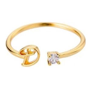 AZ Initiaal Ringen voor Vrouwen Open Verstelbare Roestvrij Staal Trouwring Trend Gouden Kleur Paar Sieraden Accessoires -7-D-verzilverd