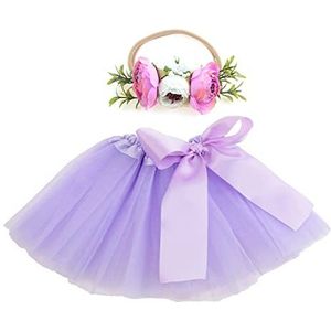 Nishine Tuturok voor babymeisjes, tule van mesh, met bloemen, hoofdband, set, outfit, kostuum, cosplay, lavendel, Baby