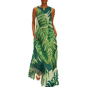 Tropische palmboom dames enkellengte jurk slim fit mouwloze maxi-jurk casual zonnejurk S