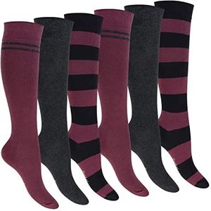 Footstar Dames kniekousen gestreept (6 paar), bordeaux, 35-38 EU