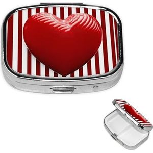 Pillendoosje Reizen Pillendoos met 2 Compartimenten Kleine Pillenetui voor Portemonnee & Pocket Draagbare Geneeskunde Organizer Rood en Wit Gestreept Hart Leuke Ronde Pillencontainer voor Vitaminen