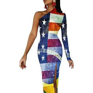 Vintage USA en Brazilië vlag vrouwen halve mouw jurk avondfeest lange jurken cocktail split bodycon jurk XS