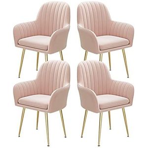 GEIRONV Fluwelen eetkamer stoelen set van 4, 47 × 44 × 80cm woonkamer teller stoelen balkon fauteuil slaapkamer make-up stoel Eetstoelen (Color : Pink, Size : Golden feet)