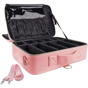 GZCZ Grote capaciteit reizen professionele make-up trein koffer cosmetische borstel organizer draagbare kunstenaar opbergtas voor make-up accessoires (L-roze), L-Roze, L