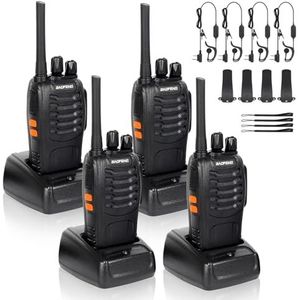RKK PMR446 Walkie Talkie, Long Range Radio Equipment, 16 Channels Radio Devices, Built-in LED Flashlight, Table Charger and Earbuds