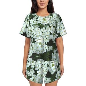 WEFDLKBT Mannen Vrouwen Pyjama Sets Witte Bloemen Print Meisjes Slaappakken Nachtkleding Sets Comfortabele Ronde hals Korte Mouwen, Foto, S-5XL