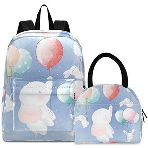 Olifantenhies vliegende ballon boektas lunchpakket set schouder rugzak boektas kinderrugzak geïsoleerde lunchboxtas voor meisjes jongens