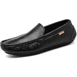 Heren Loafers Schoen Ronde Neus PU Lederen Mocassins Schoenen Stiksels Details Comfortabele antislip Flexibele Outdoor Walking Slip-ons (Color : Black, Size : 38 EU)