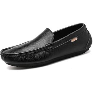 Loafers for heren, loafers met ronde neus, kunstleer, loafers, lichtgewicht, flexibele platte hak, instappers for buitengebruik (Color : Black, Size : 38 EU)
