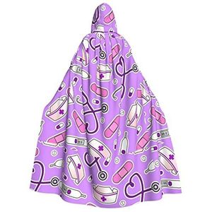 Bxzpzplj Verpleegster Patroon Paarse Print Unisex Hooded Mantel Voor Mannen & Vrouwen, Carnaval Thema Party Decor Hooded Mantel
