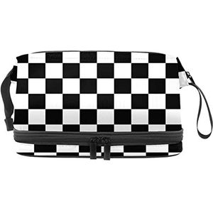 Grote capaciteit reizen cosmetische tas,Make-uptas,Waterdichte make-up tas Organizer, Klassiek Zwart Wit Checker Board, Meerkleurig, 27x15x14 cm/10.6x5.9x5.5 in