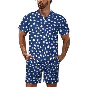 Marineblauwe nachtelijke hemel sterren heren poloshirt set korte mouw trainingspak set casual strand shirts shorts outfit S