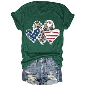 Luipaard Liefde Hart Amerikaanse Vlag Print Tees Shirt Voor Vrouwen Zomer Onafhankelijkheid Dag Gift T-Shirt Korte Mouw Tops, Vintage Groen, L