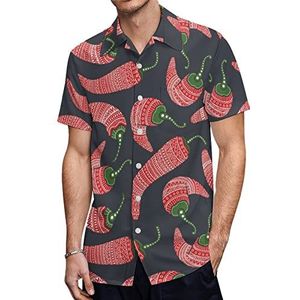 Rode Chili Patroon Heren Hawaiiaanse Shirts Korte Mouw Casual Shirt Button Down Vakantie Strand Shirts 5XL