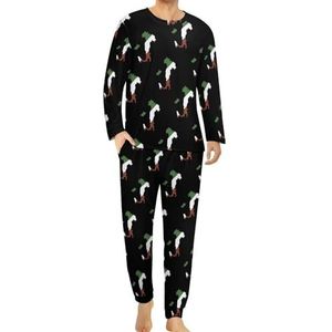 Italië kaart vlag comfortabele heren pyjama set ronde hals lange mouwen loungewear met zakken 5XL