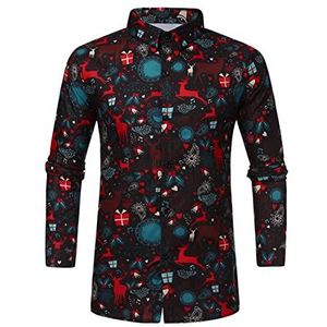Zhiyao Kersthemden heren hemd lange mouwen patroon slim-fit business vrije tijd bruiloft casual shirt, zwart (B), M