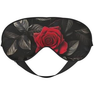Rode roos en zwarte bladeren print outdoor reizen stijlvol oogmasker verstelbare slaap camping meditatie ontspanning