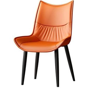 GEIRONV 1 stks Keuken eetkamerstoelen, Moderne Mid Century Woonkamer stoel PU lederen kussenstoel rug carbon stalen poten zijstoelen Eetstoelen (Color : Orange)