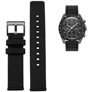 20 mm canvas horlogeband met snelsluiting geschikt for Citizen Seiko Outdoor waterdichte sport nylon band heren damesarmband (Color : Black-black, Size : 20mm)