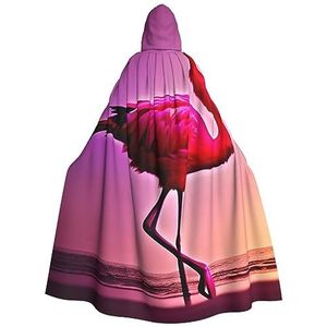 SSIMOO Roze Flamingo Patroon Volwassen Party Decoratieve Cape,Volwassen Halloween Hooded Mantel,Cosplay Kostuum Cape