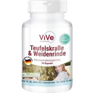 Duivelsklauw en wilgenbast, 90 capsules, gestandaardiseerde extracten met harpagosiden en salicine, hoge dosis en veganistisch, kwaliteit uit Duitsland ViVe Supplements