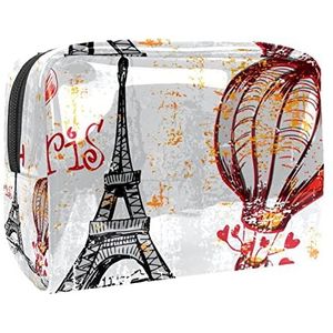 Make-uptas voor dames,waterdichte make-uptas,cosmetische reistas,Parijs Eiffeltoren en ballonnen Afdrukken