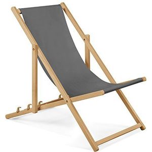 Unbekannt Set van 2 ligstoelen kleur grijs, strandstoel met gratis beveiligd instelsysteem, tot 100 kg, inklapbaar, ligstoel van beukenhout, houten klapstoel, strandstoel