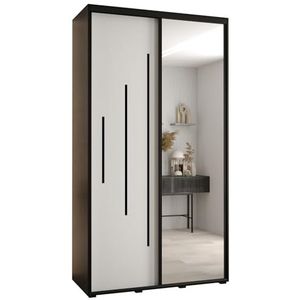 MEBLE KRYSPOL Davos 13 140 Kledingkast met twee schuifdeuren voor slaapkamer - Moderne Kledingkast met spiegel, kledingroede en planken - 235,2x140x45 cm - Zwart Wit Zwart