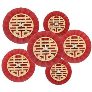 1 Set/6 Stuks Papieren Fans Hangende Decoratie, Ronde Papieren Slingers for Baby Douche Verjaardag Bruiloft Booth Achtergronden Verjaardag Papier Feestartikelen, 8""/10""/12"", Rood